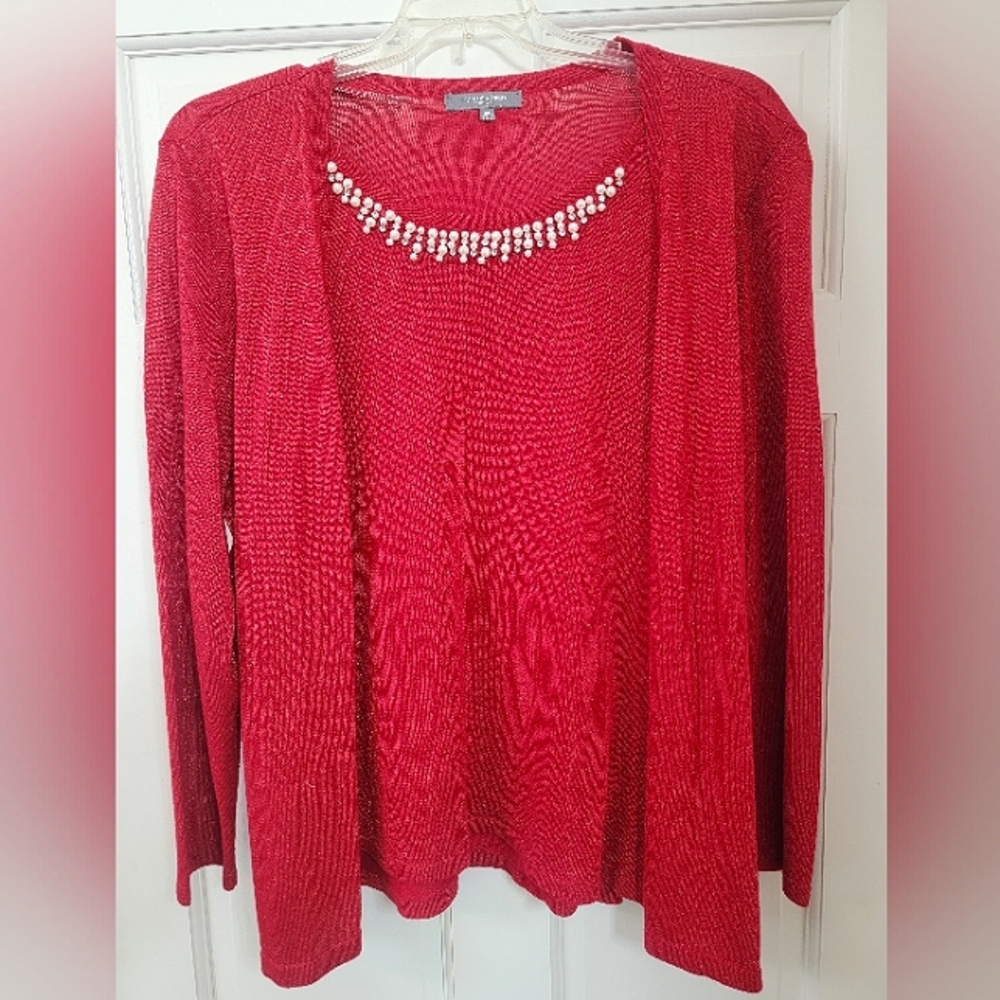 Ladies plus size red embellished top